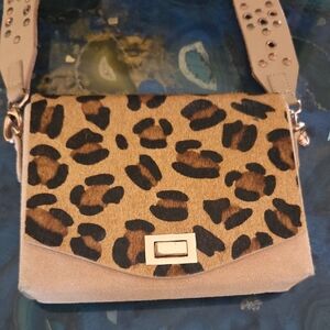 Free People Leopard-Print Crossbody in Tan and Black with Studded Strap